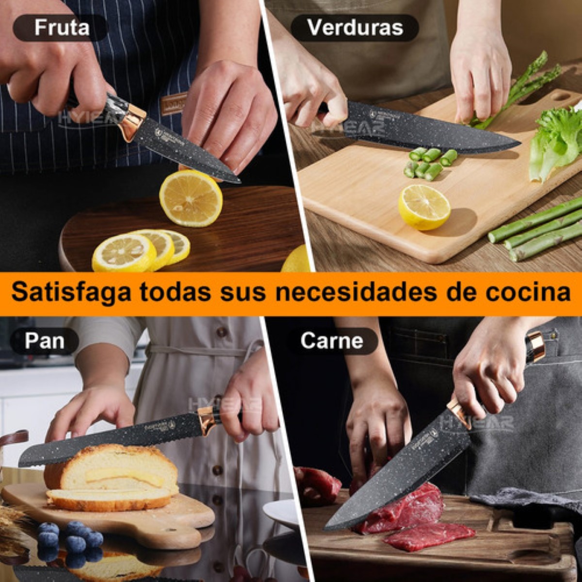 Juego De Cuchillos Profesionales De Acero Inoxidable 6 Pzs BEIGE.