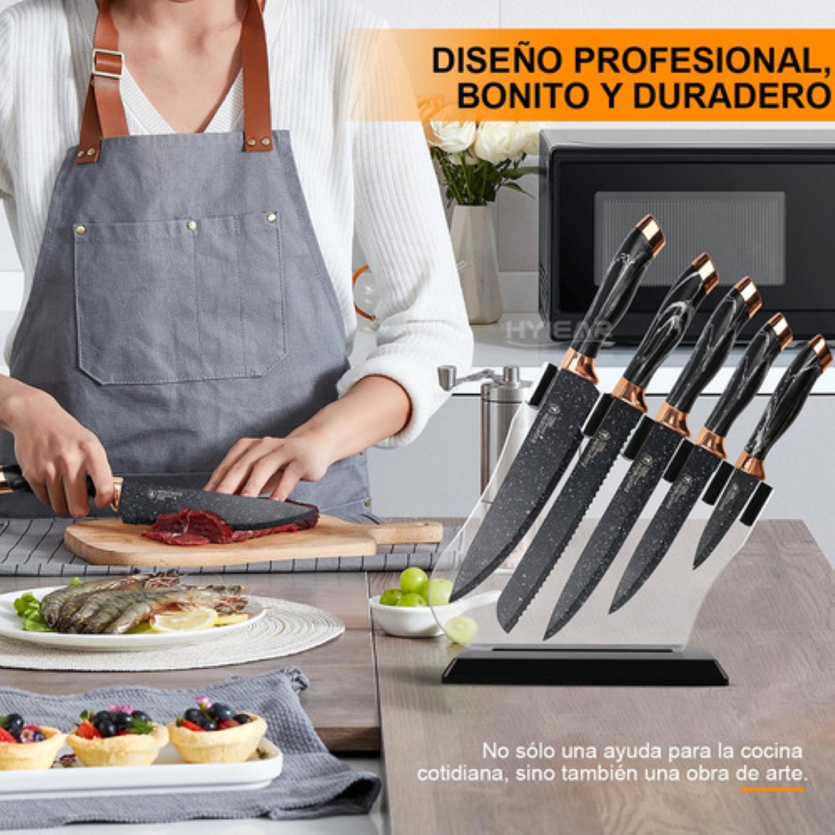 Juego De Cuchillos Profesionales De Acero Inoxidable 6 Pzs BEIGE.