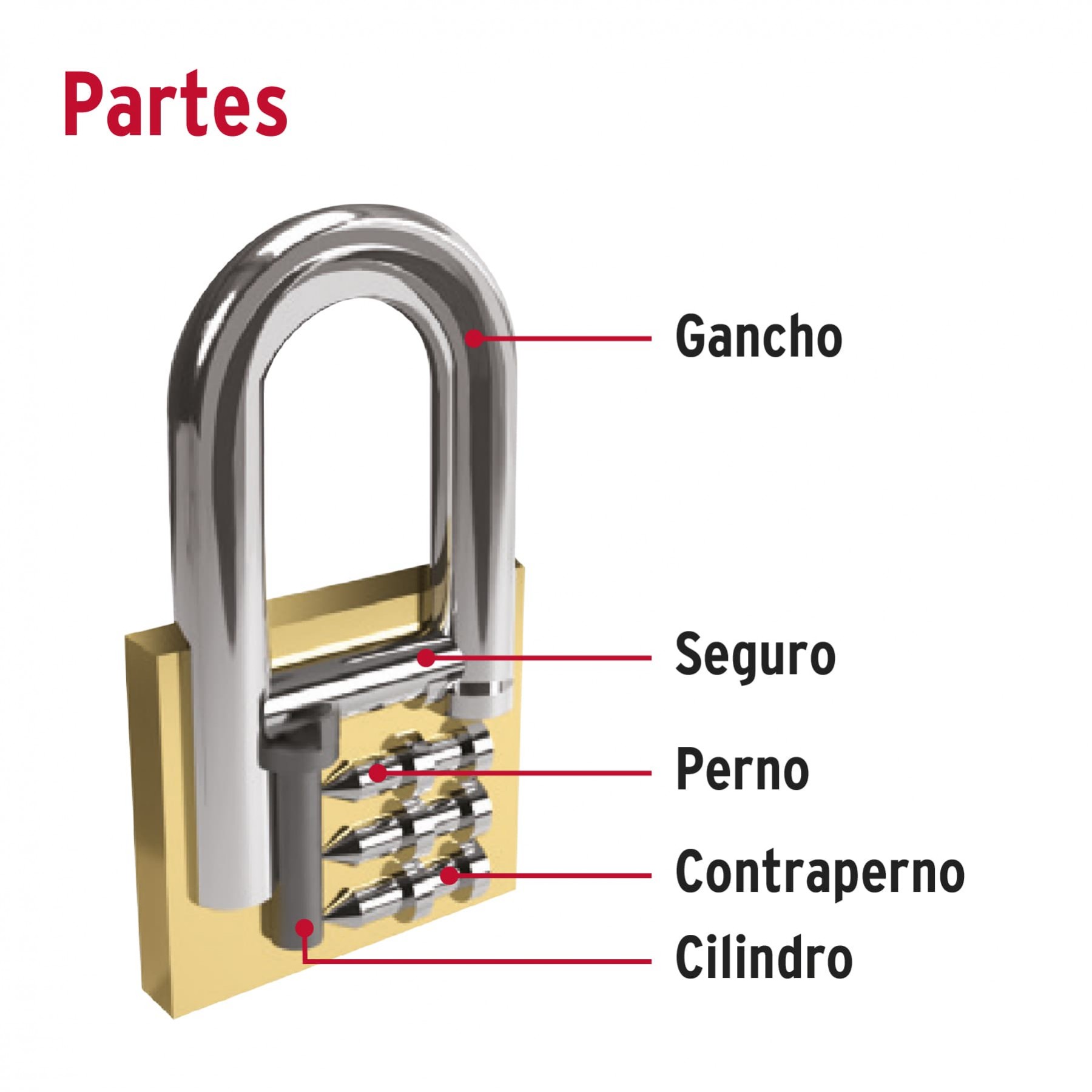 CANDADO DE LATÓN 40 MM GANCHO LARGO EN BLÍSTER, HERMEX 23517