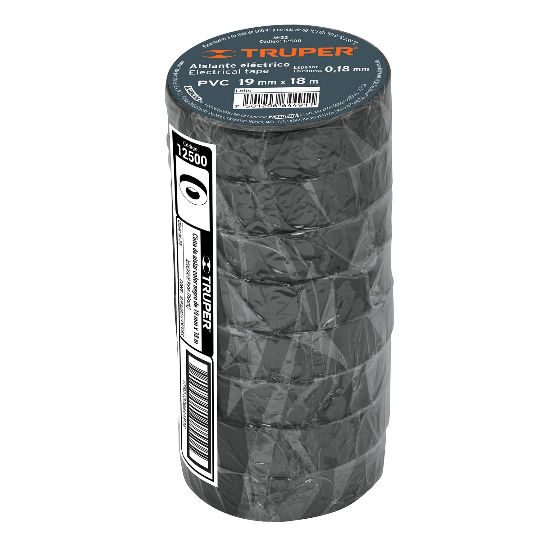 CINTA DE AISLAR DE 18 M X 19 MM, NEGRA, TRUPER 12500