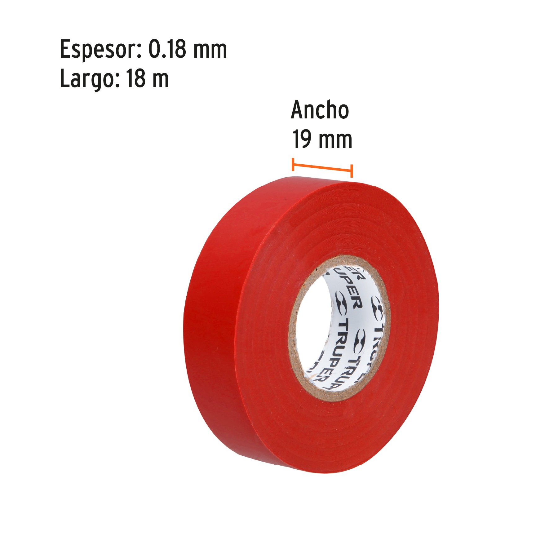 CINTA DE AISLAR DE 18 M X 19 MM, ROJA, TRUPER 12504