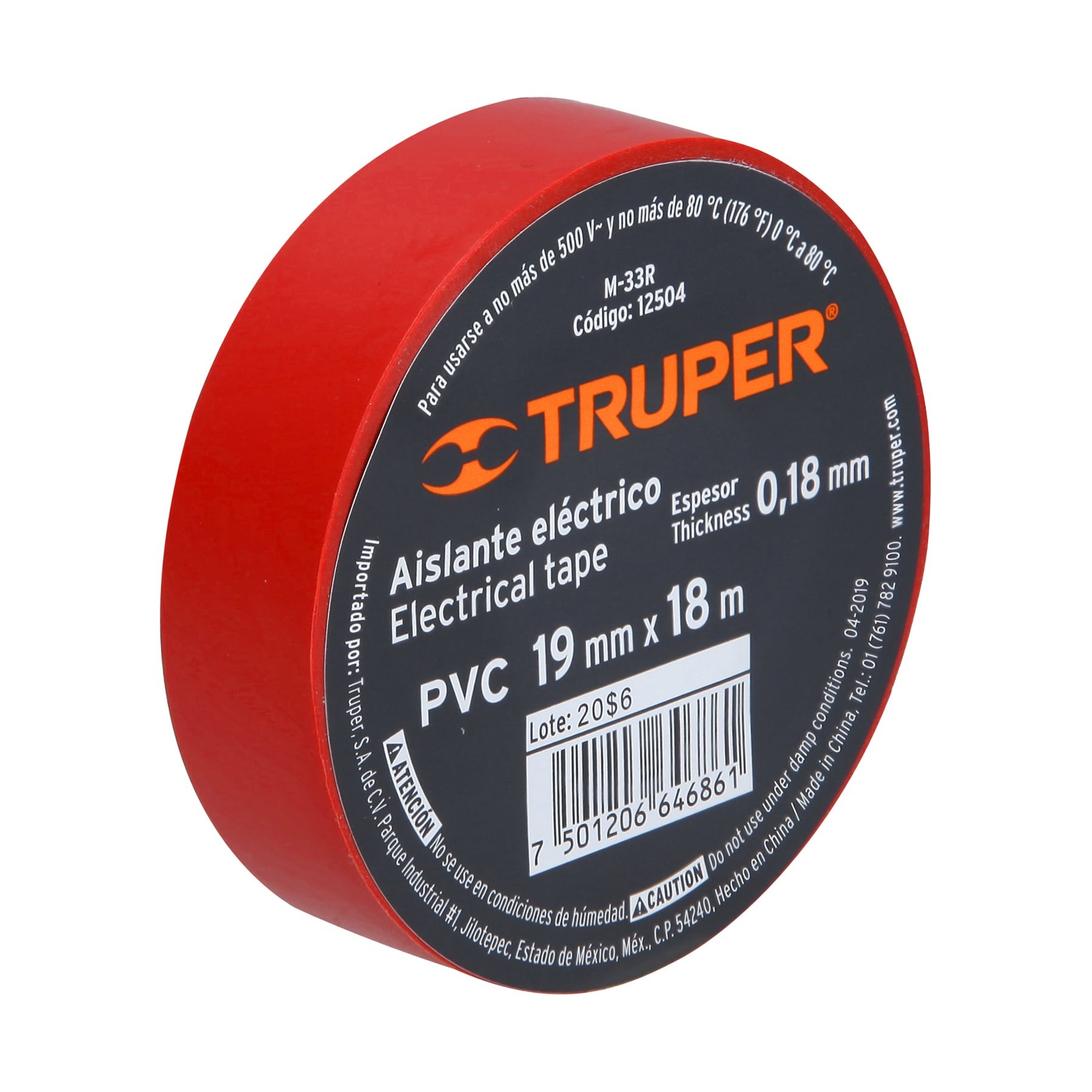 CINTA DE AISLAR DE 18 M X 19 MM, ROJA, TRUPER 12504