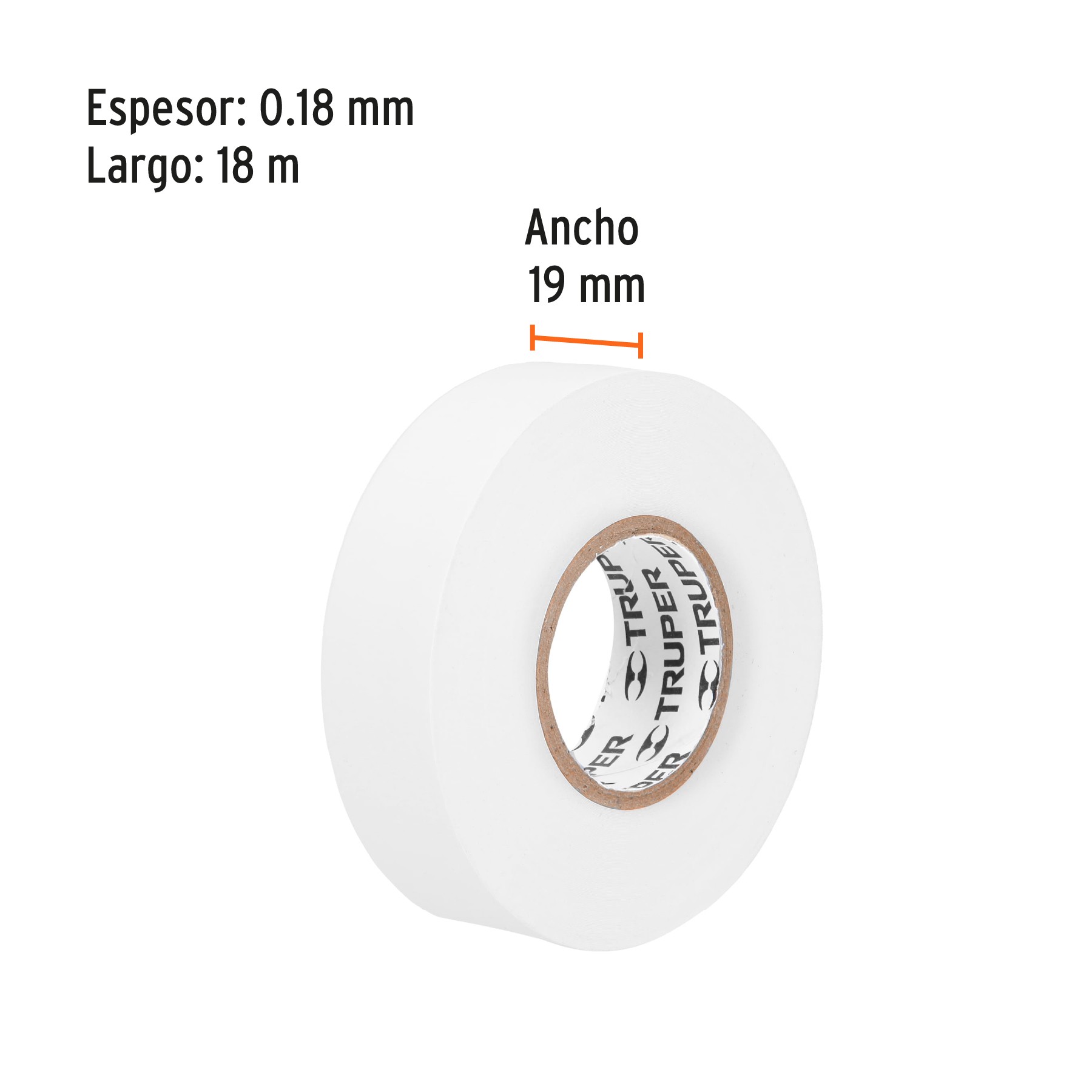 CINTA DE AISLAR DE 18 M X 19 MM, BLANCA, TRUPER 12506