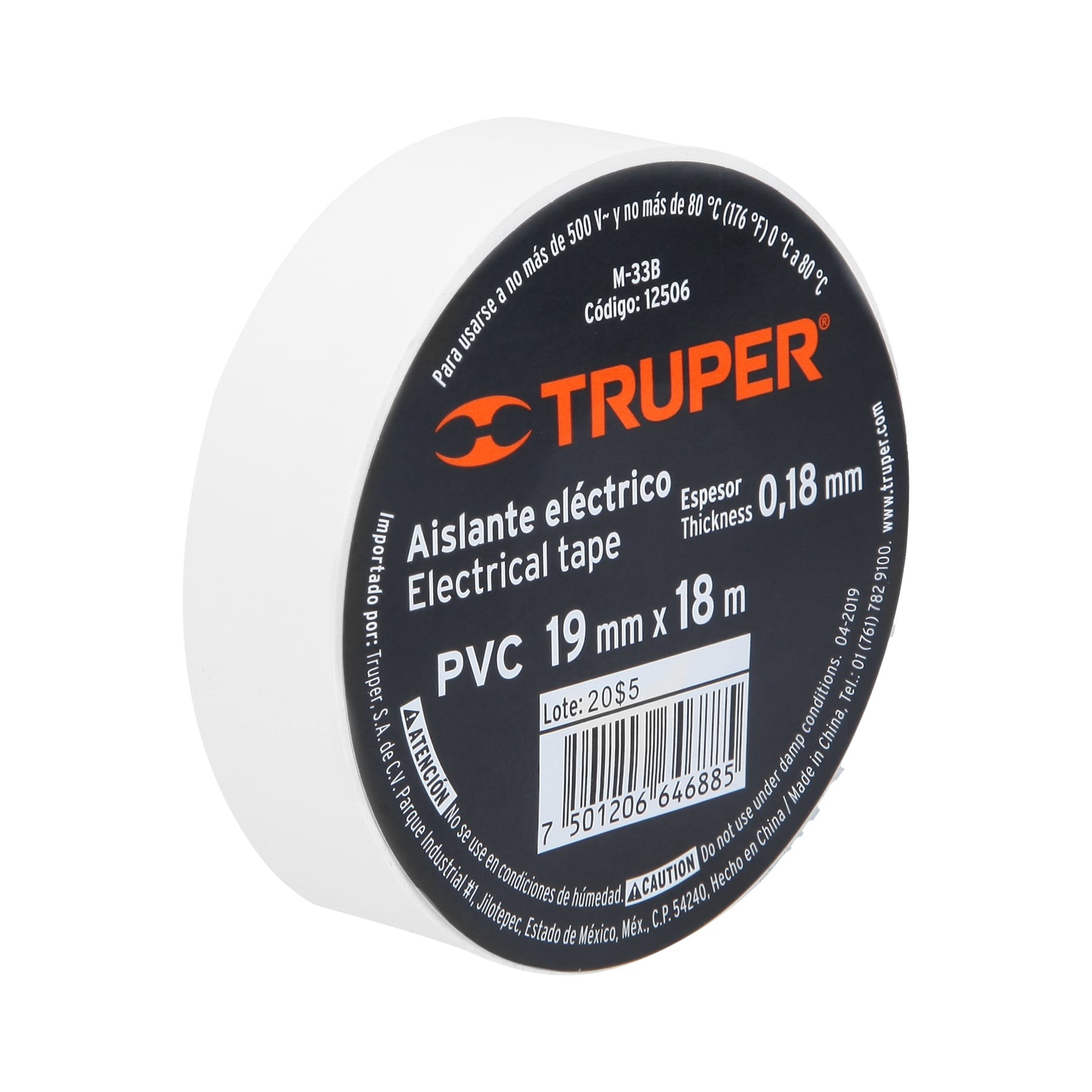 CINTA DE AISLAR DE 18 M X 19 MM, BLANCA, TRUPER 12506
