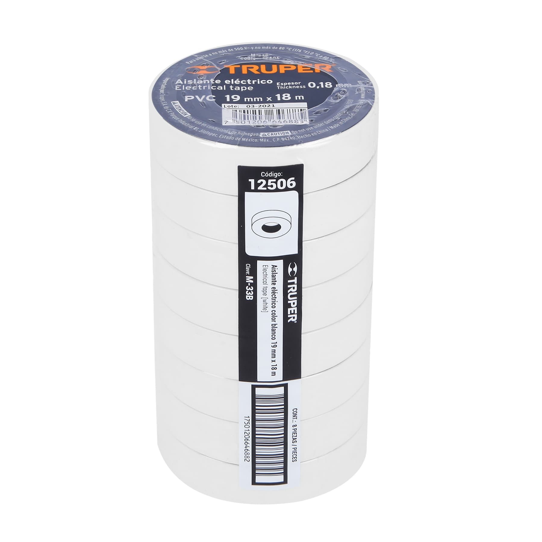 CINTA DE AISLAR DE 18 M X 19 MM, BLANCA, TRUPER 12506