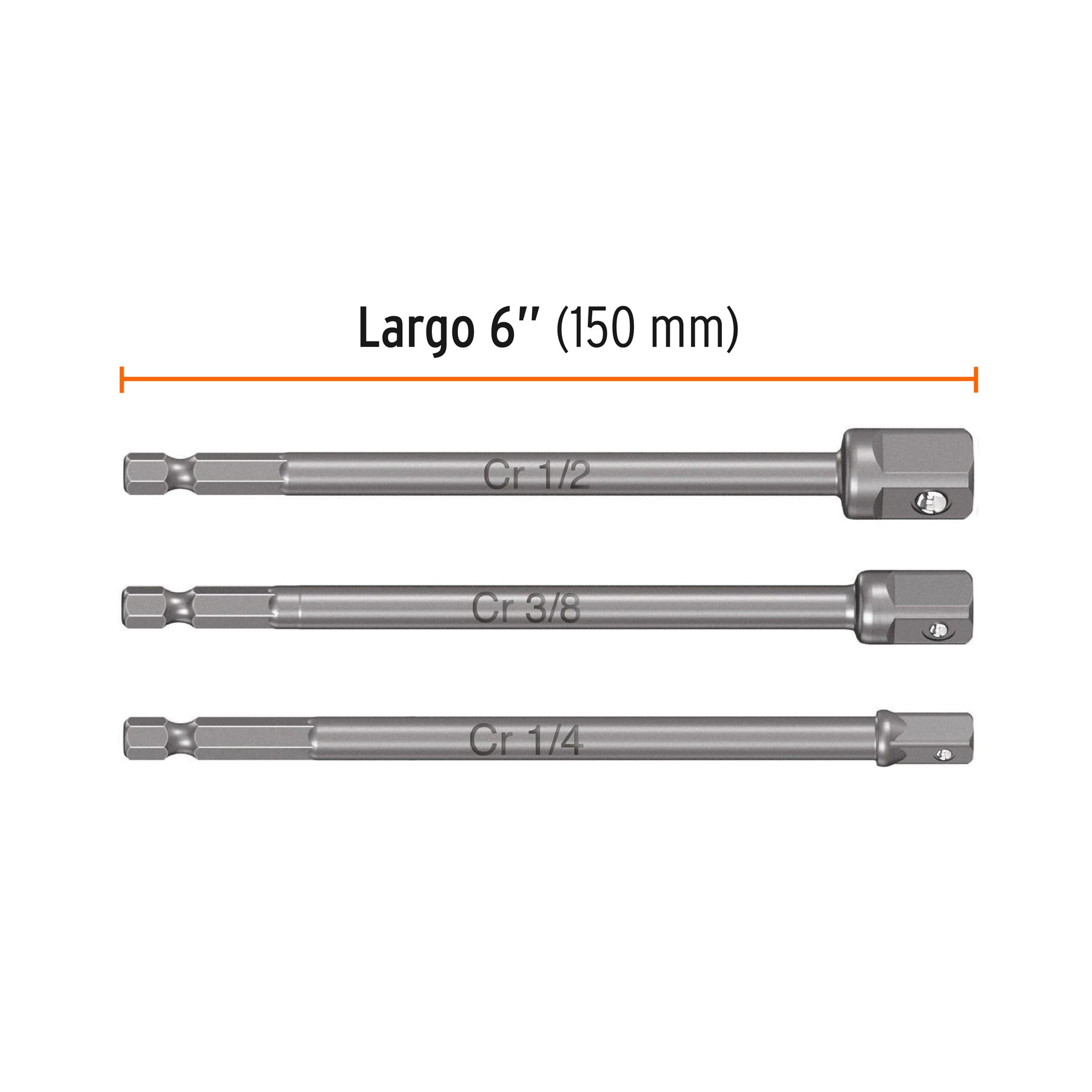 JUEGO DE 3 ADAPTADORES LARGOS PARA DADOS DE 1/4, 3/8 Y 1/2" TRUPER 19599