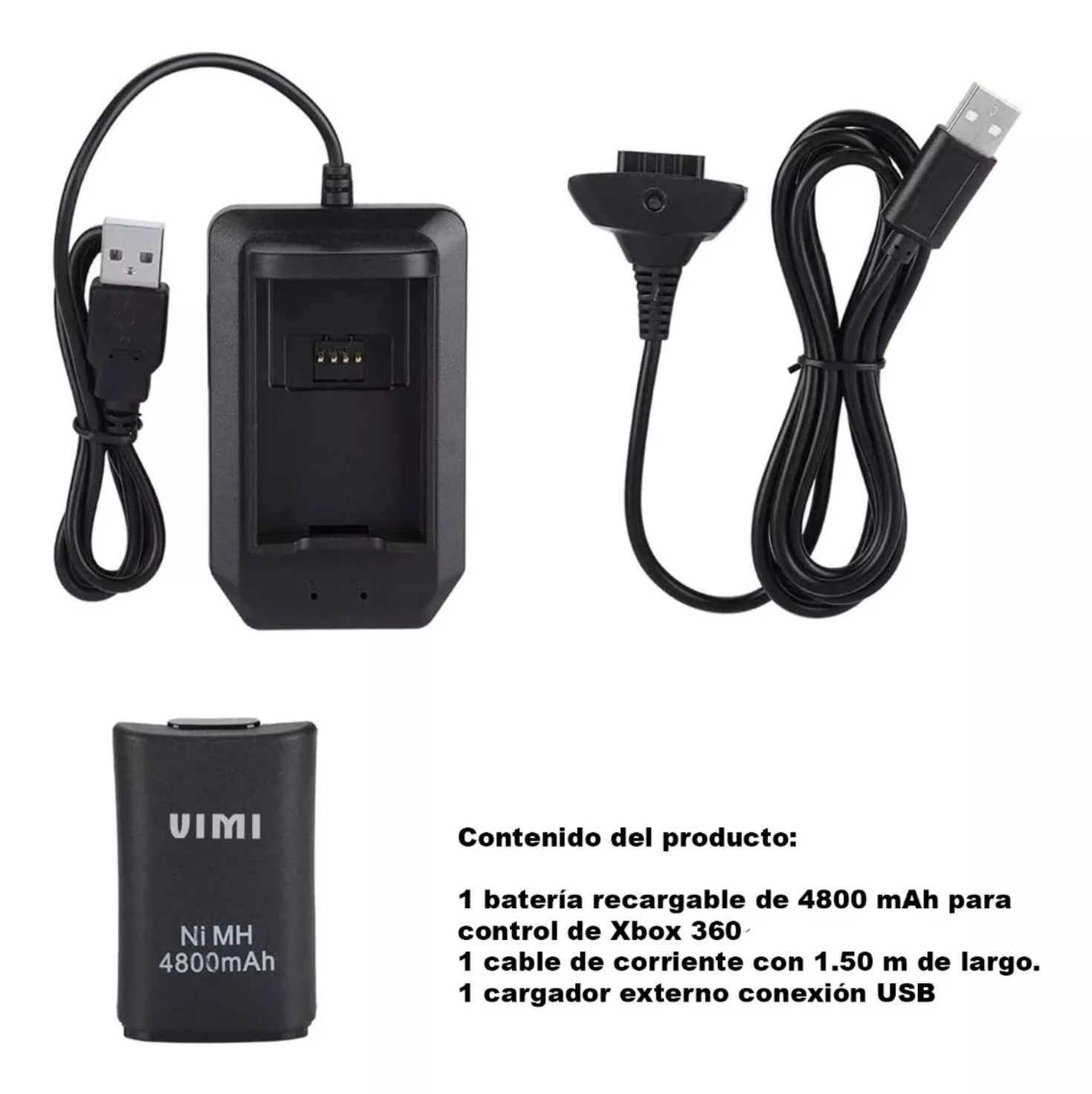 Kit Bateria Cargador Cable Carga Y Juega 4800mha Xbox 360