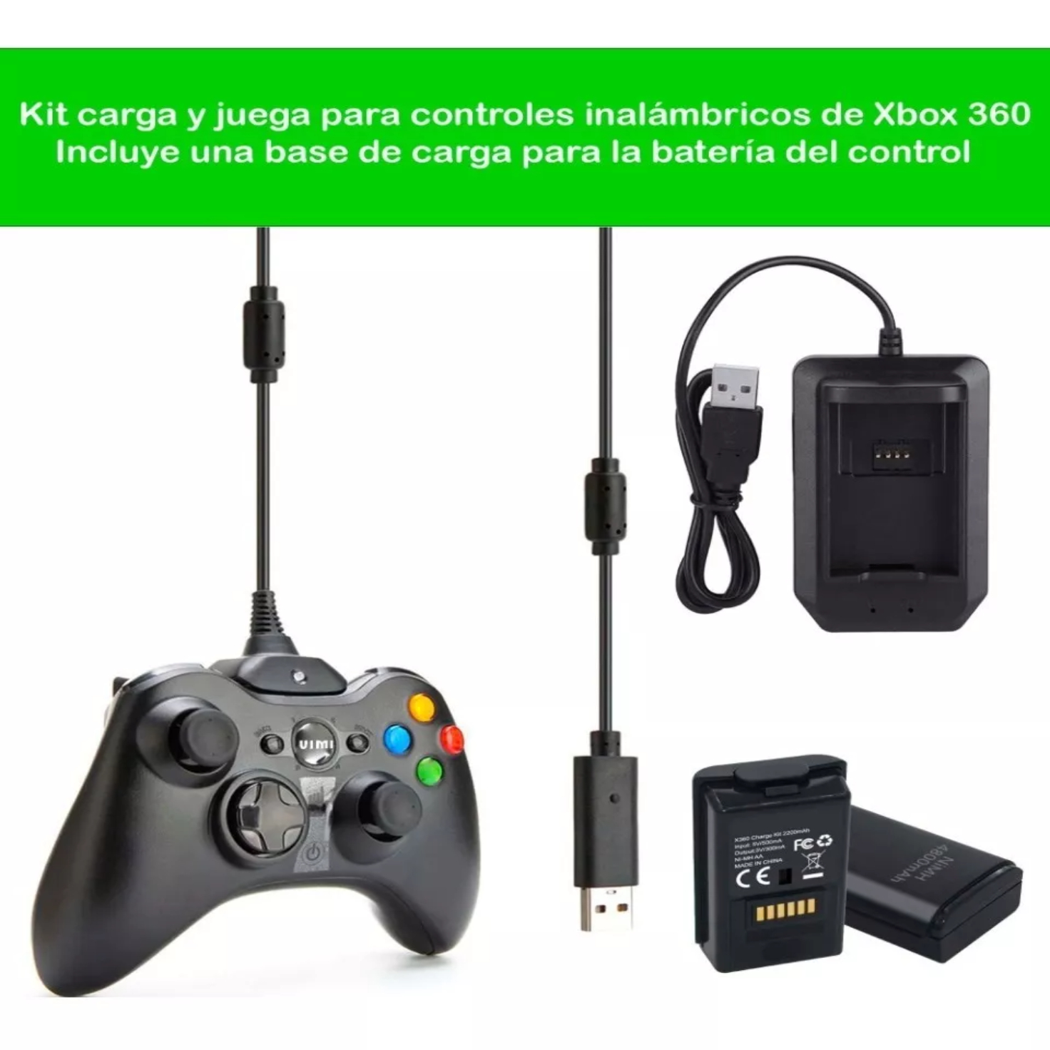 Kit Bateria Cargador Cable Carga Y Juega 4800mha Xbox 360