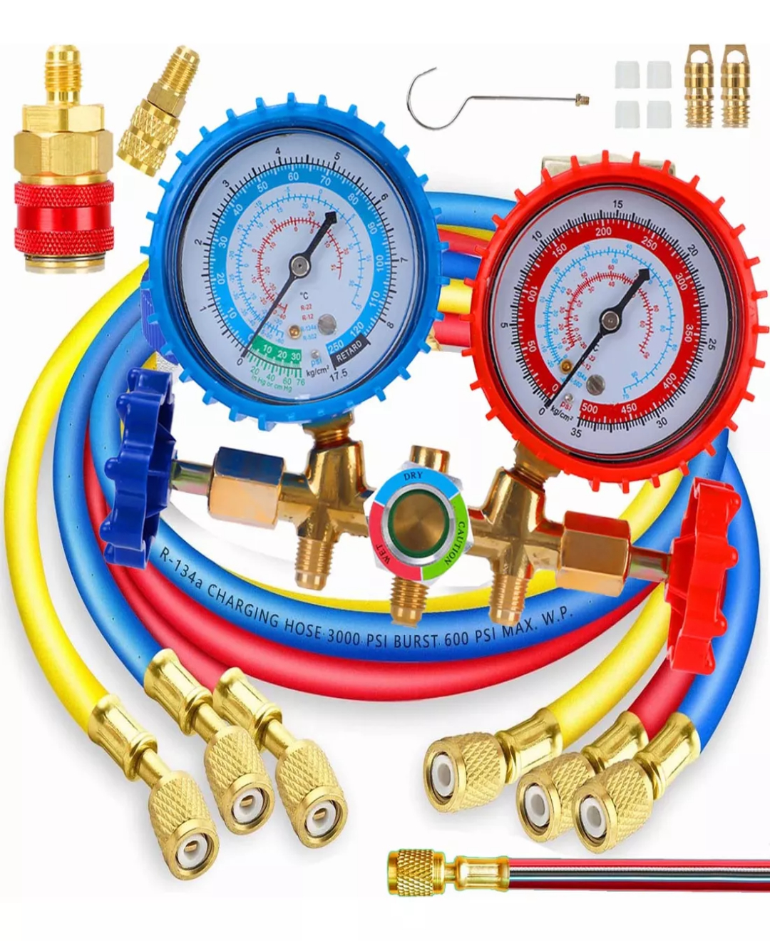 Kit Juego Manometros Refrigeracion Manifold 3 Vías 0-800mpa