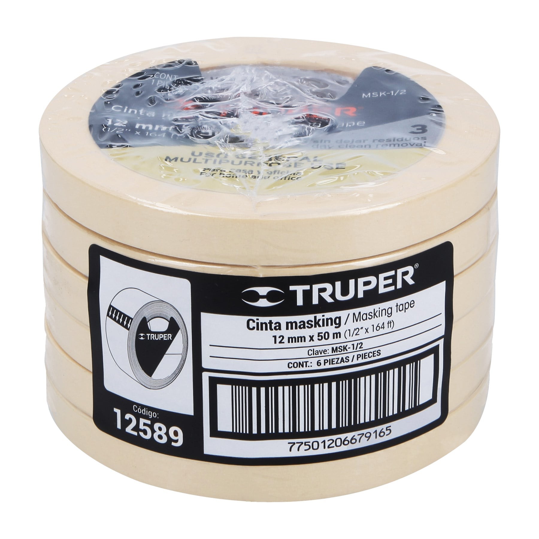 CINTA MASKING TAPE DE 1/2" X 50 M, TRUPER 12589