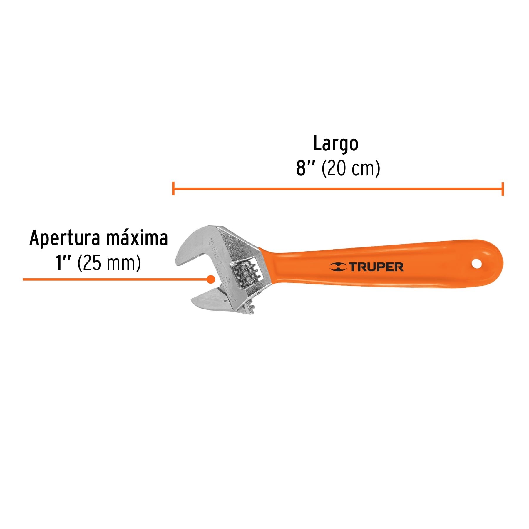 LLAVE AJUSTABLE (PERICO) 8" CROMADA MANGO DE PVC, TRUPER 15510