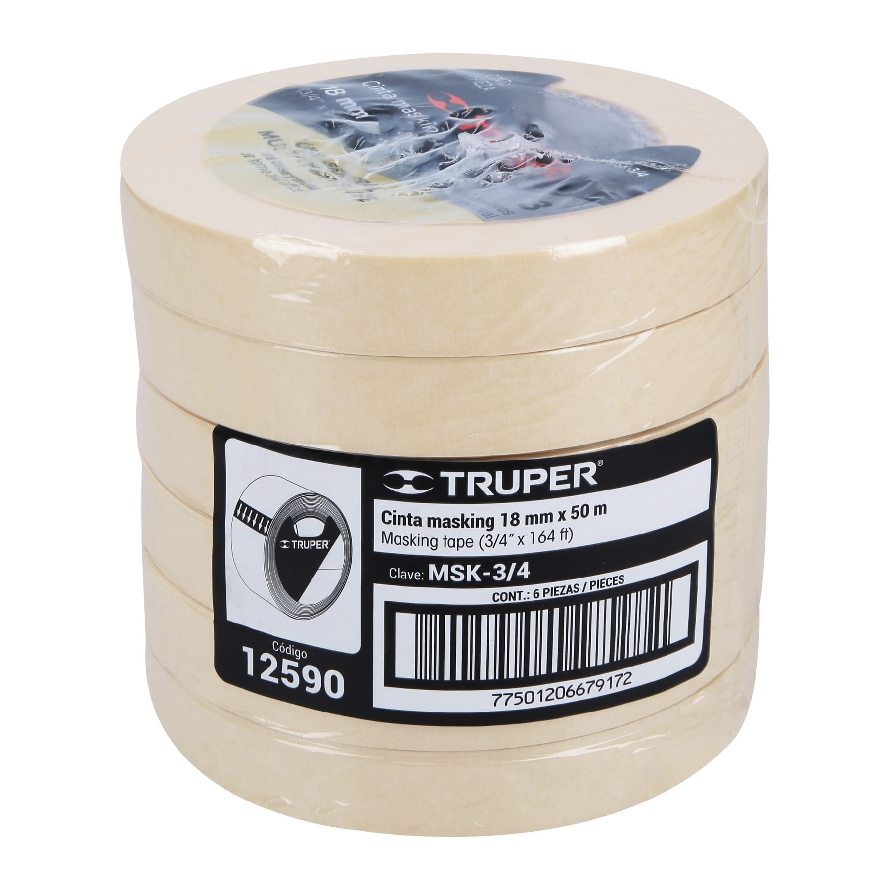 CINTA MASKING TAPE DE 3/4" X 50 M, TRUPER 12590