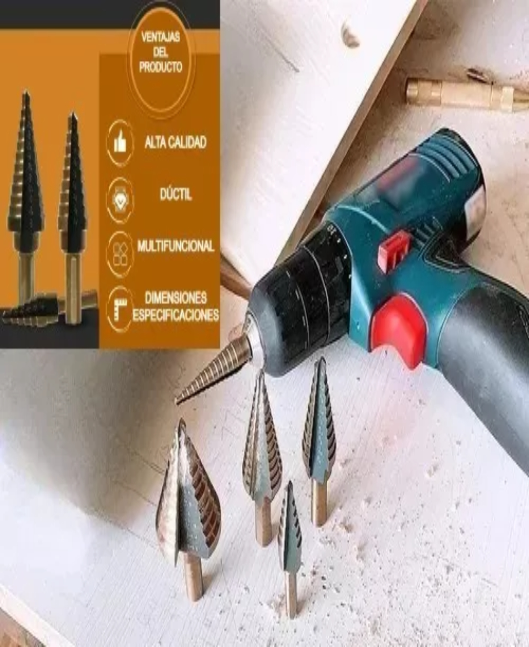 Broca Escalonada Juego Conica Acero Rapido Taladro 5 Uds