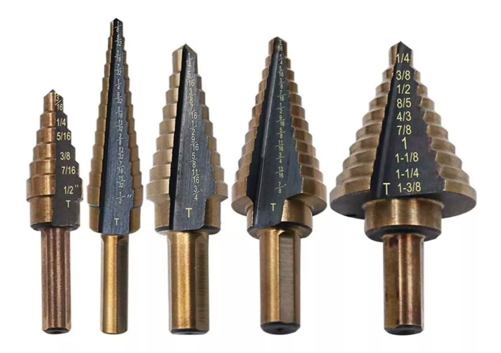 Broca Escalonada Juego Conica Acero Rapido Taladro 5 Uds