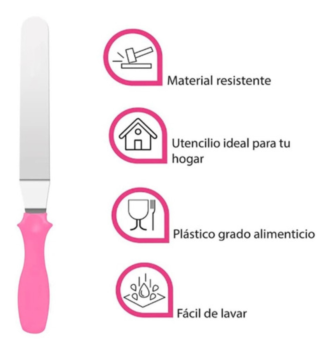 Espatula Angular Recta Punta Pastel Repostería Fondant 3 Pzs, Color Rosa con Plata