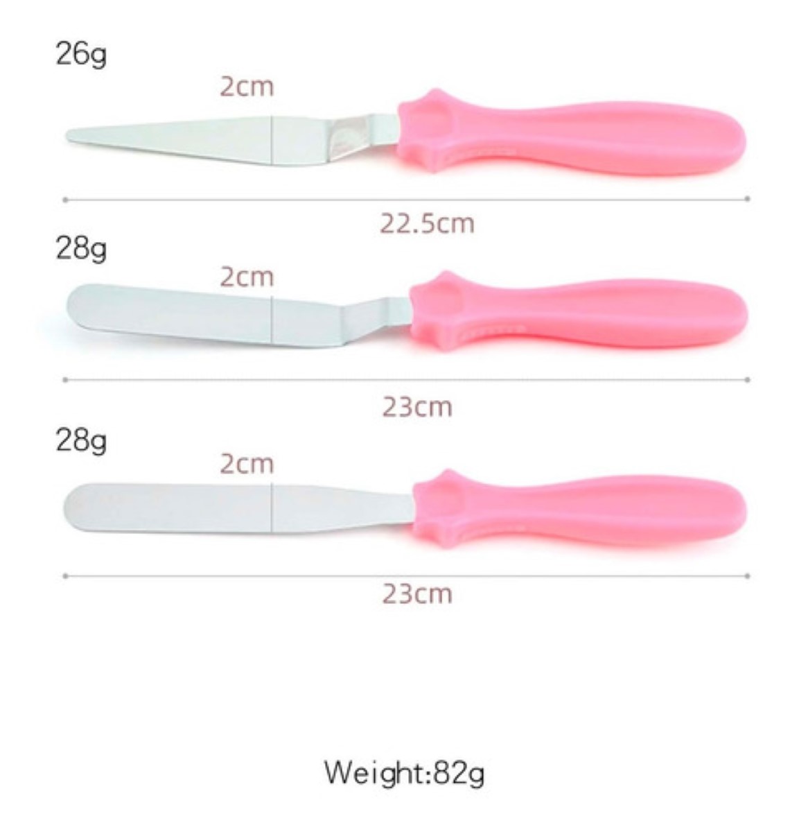 Espatula Angular Recta Punta Pastel Repostería Fondant 3 Pzs, Color Rosa con Plata