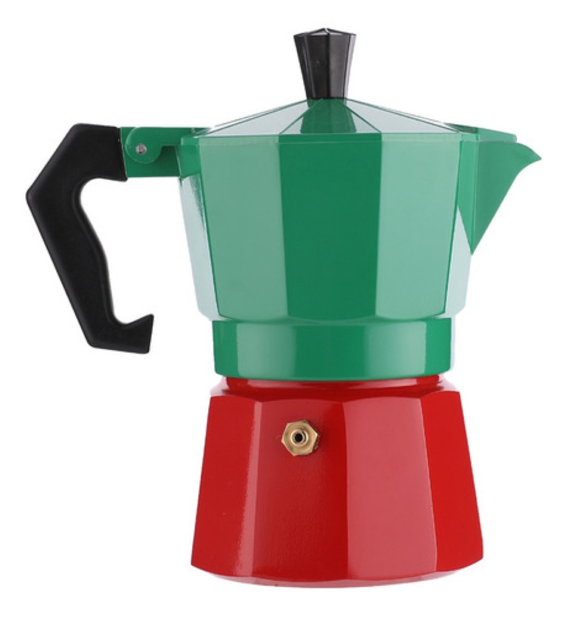 Cafetera Manual Italian 6 Tazas Aluminio, Color Verde con Rojo