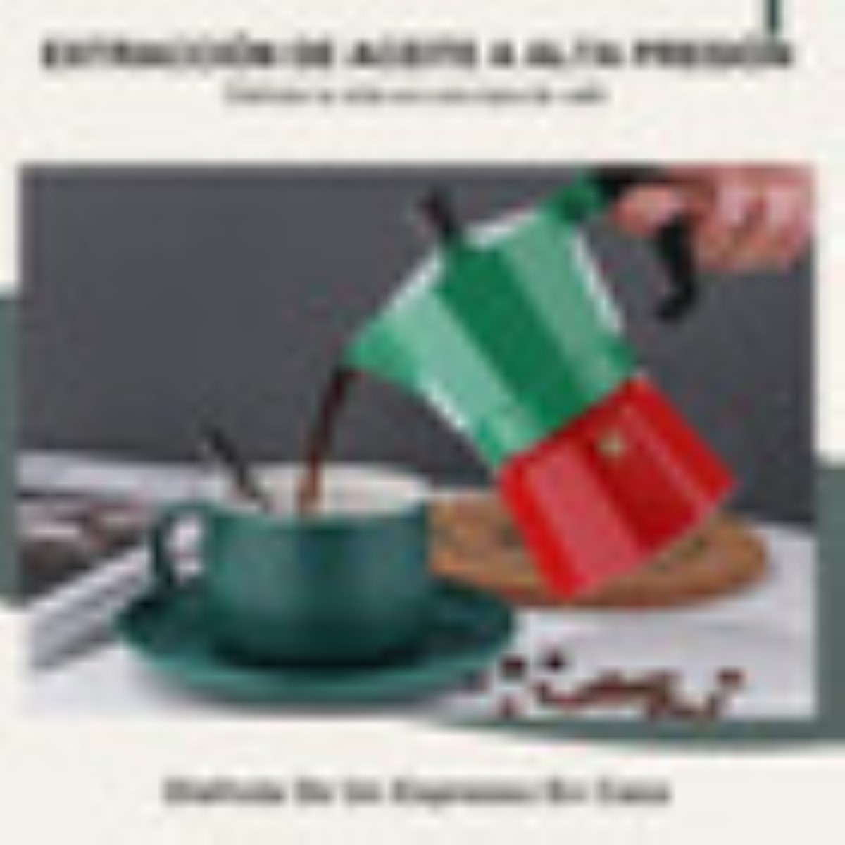 Cafetera Manual Italian 6 Tazas Aluminio, Color Verde con Rojo