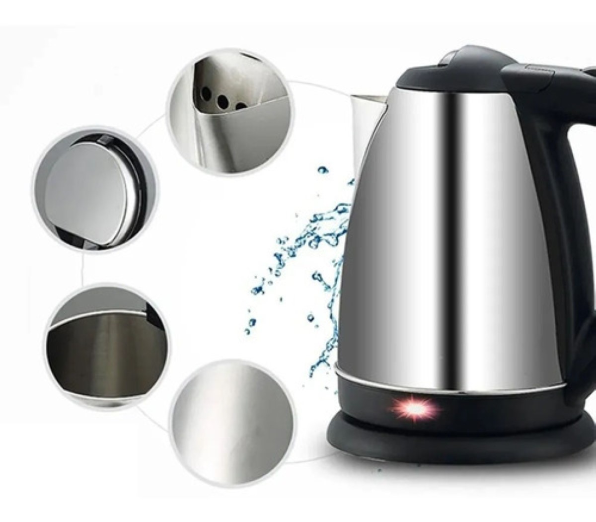 Cafetera Electrica Agua Calentador 2 Lt  Acero Inoxididable, Color Plata con Negro