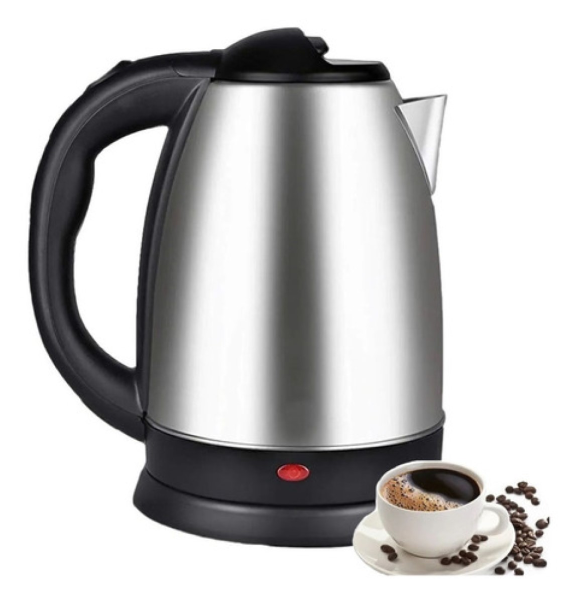 Cafetera Electrica Agua Calentador 2 Lt  Acero Inoxididable, Color Plata con Negro