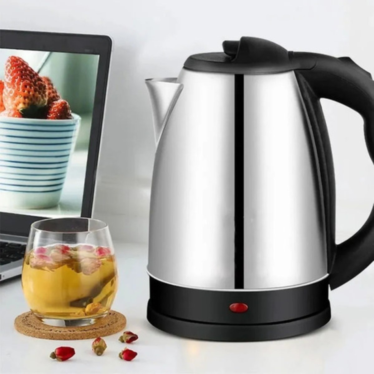 Cafetera Electrica Agua Calentador 2 Lt  Acero Inoxididable, Color Plata con Negro
