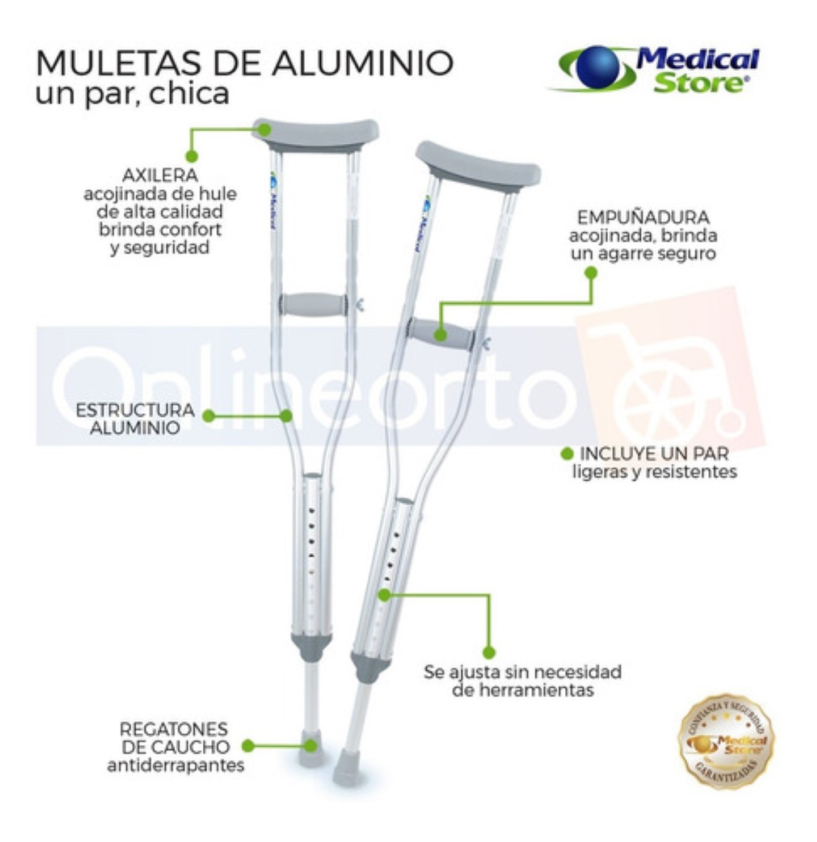 Muletas Axilares Ajustables De Aluminio Ch Medical