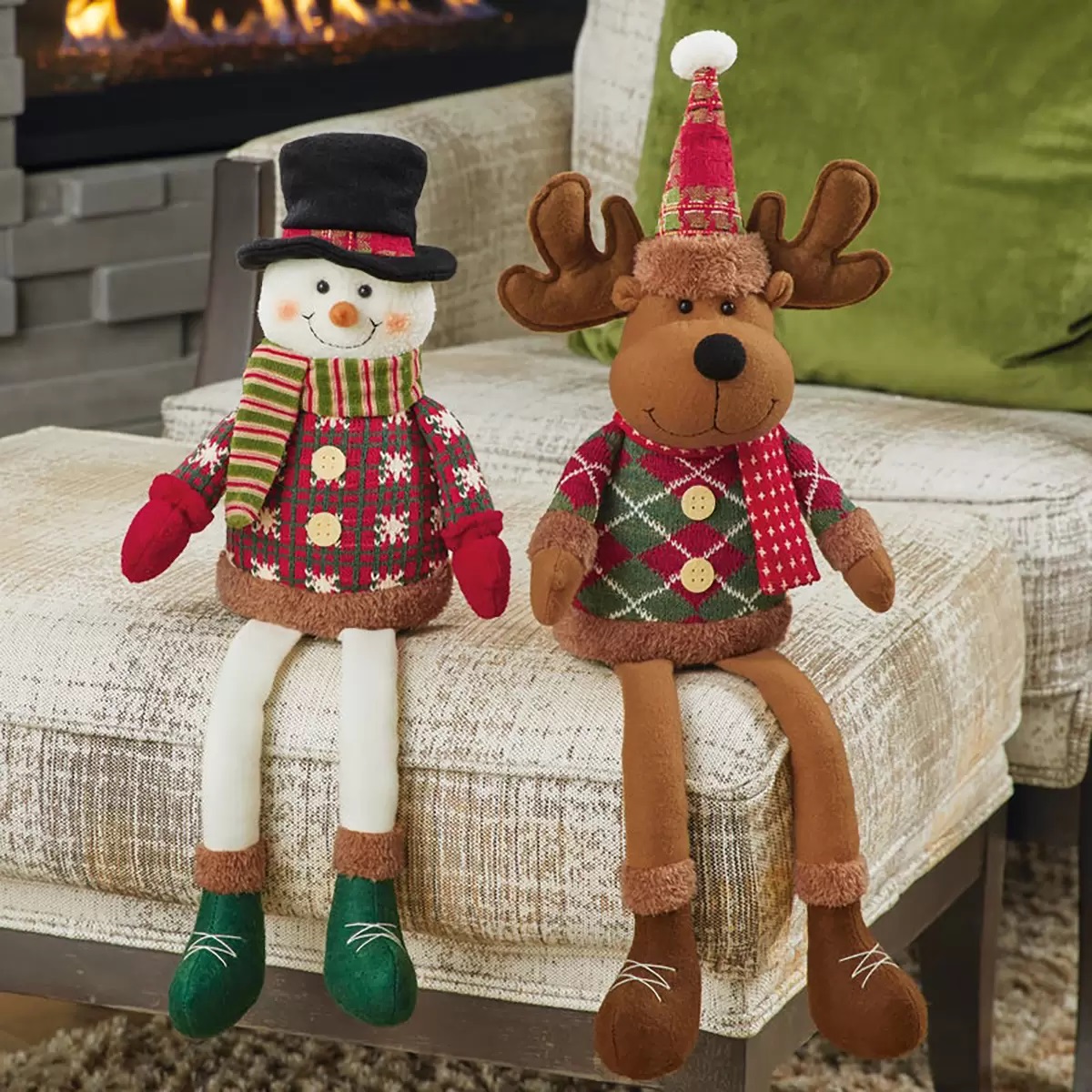 Juego de Muñecos Navideños para Repisa - Reno/Muñeco de Nieve - Adornos para Mesa de Navidad (2 Piezas) - 45.7 cm Aproximadamente