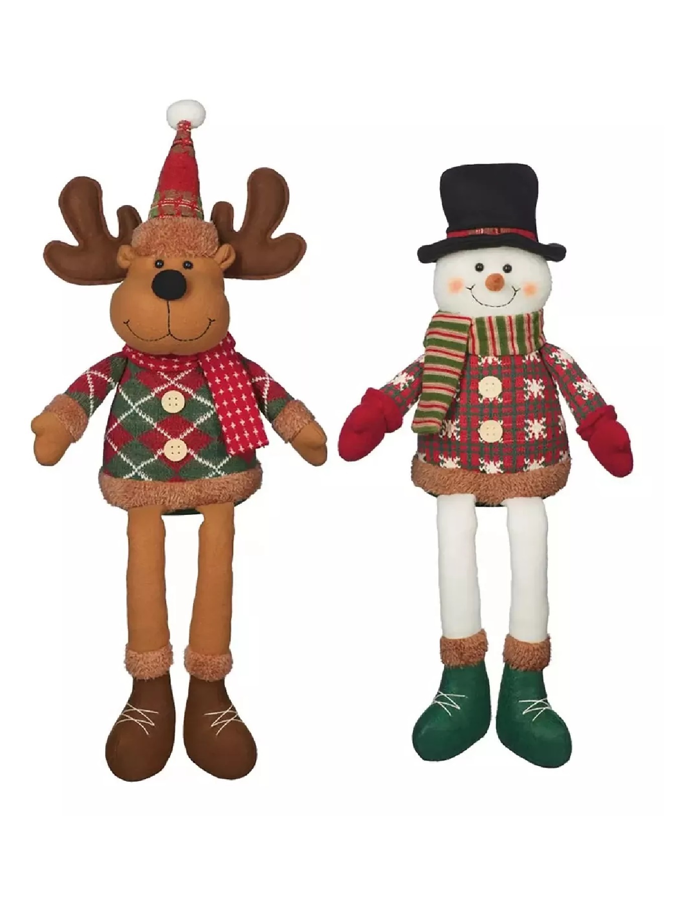 Juego de Muñecos Navideños para Repisa - Reno/Muñeco de Nieve - Adornos para Mesa de Navidad (2 Piezas) - 45.7 cm Aproximadamente