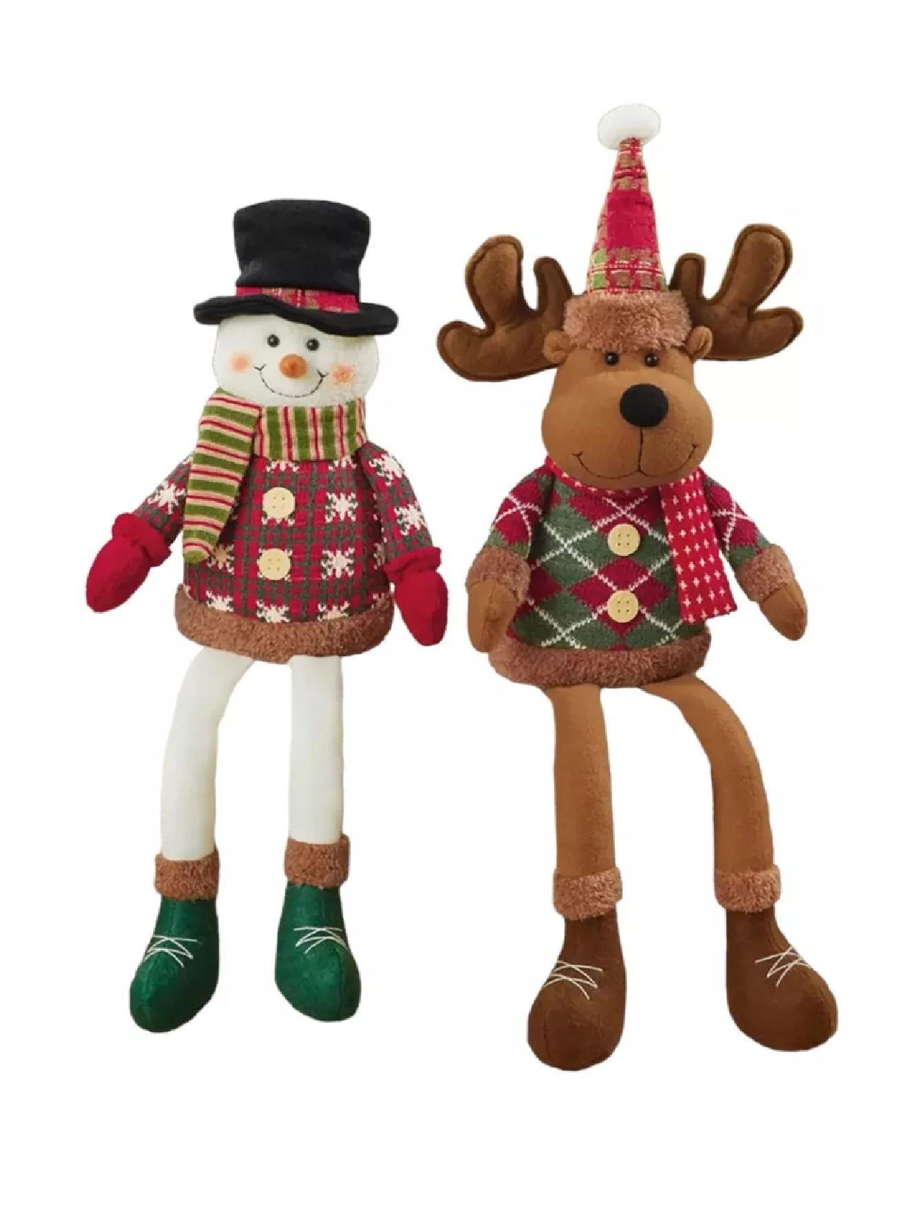 Juego de Muñecos Navideños para Repisa - Reno/Muñeco de Nieve - Adornos para Mesa de Navidad (2 Piezas) - 45.7 cm Aproximadamente