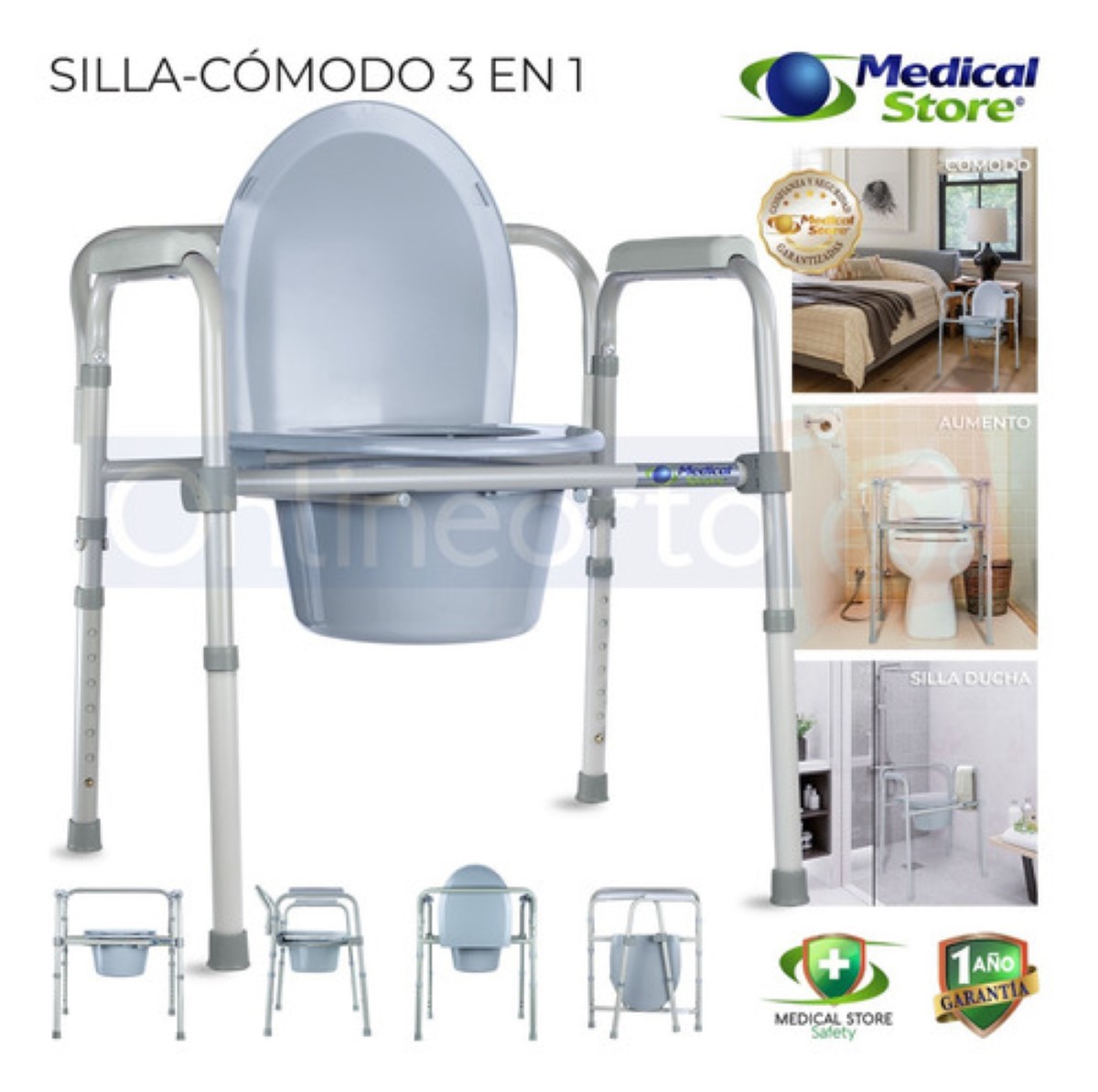 Silla Comodo Aumento Ducha Para Wc Baño 3 En 1 Plgable 