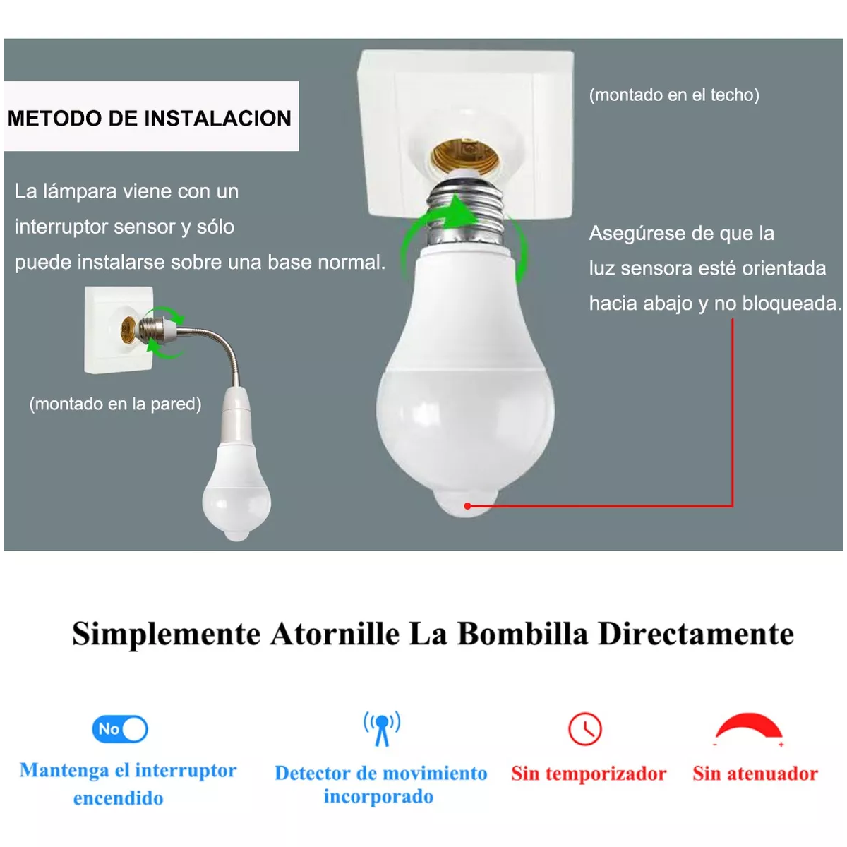 Kit Bombillas Led Foco 12w E27 Con Sensor De Movimiento, 4pzas