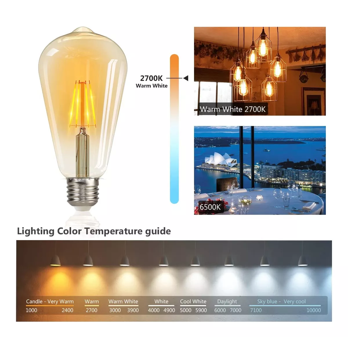 Set Foco Vintage Led Edison Bulbo 4w Luz Cálida 4pza