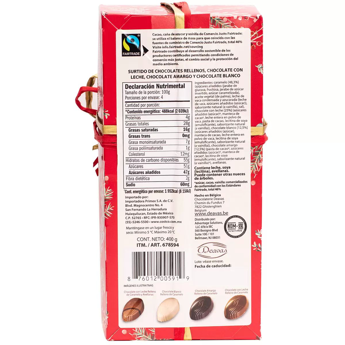 Deavas - Surtido de Finos Chocolates Belgas en Caja de Regalos Navideña 400g