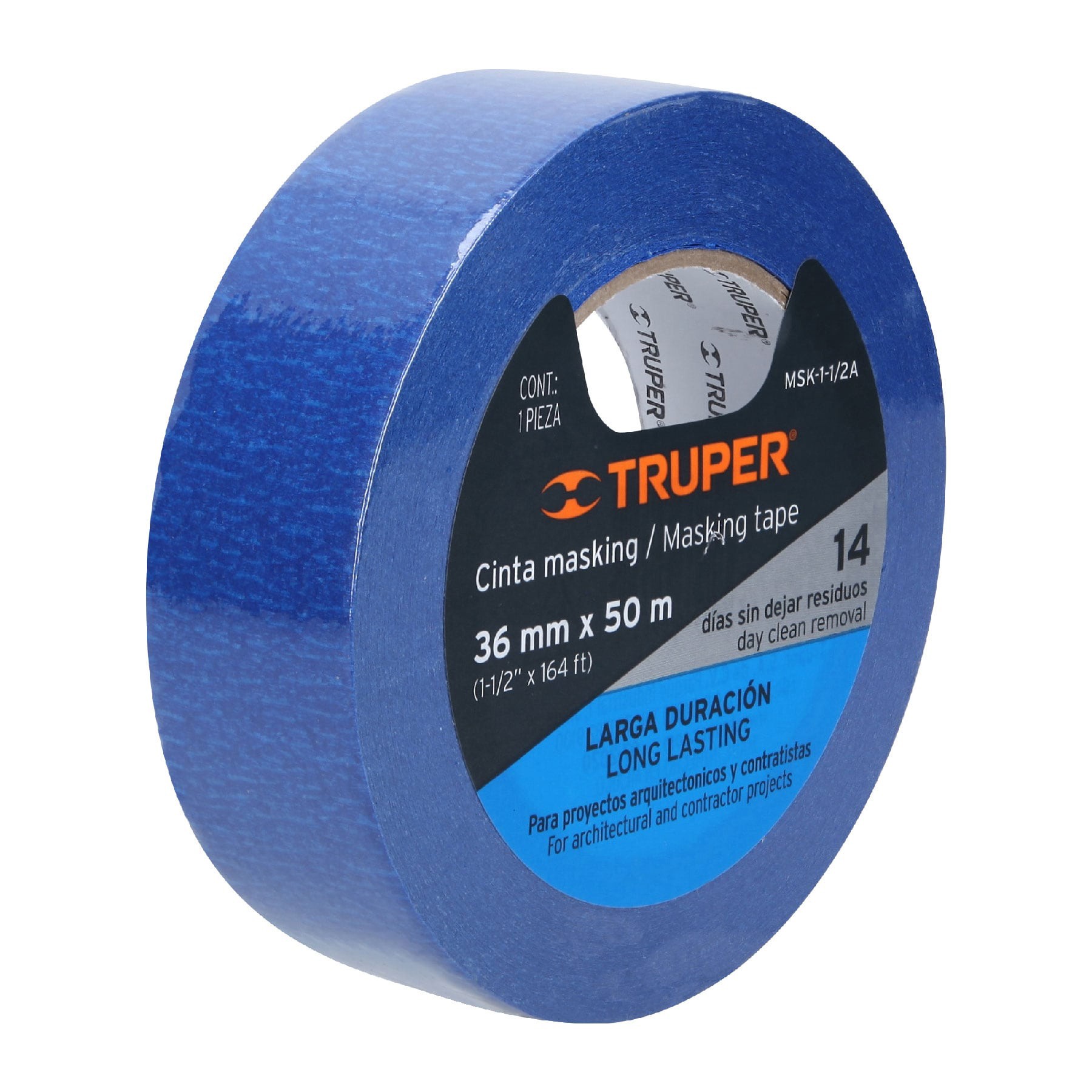 CINTA MASKING TAPE AZUL DE 1-1/2" X 50 M PARA PINTOR, TRUPER 12623