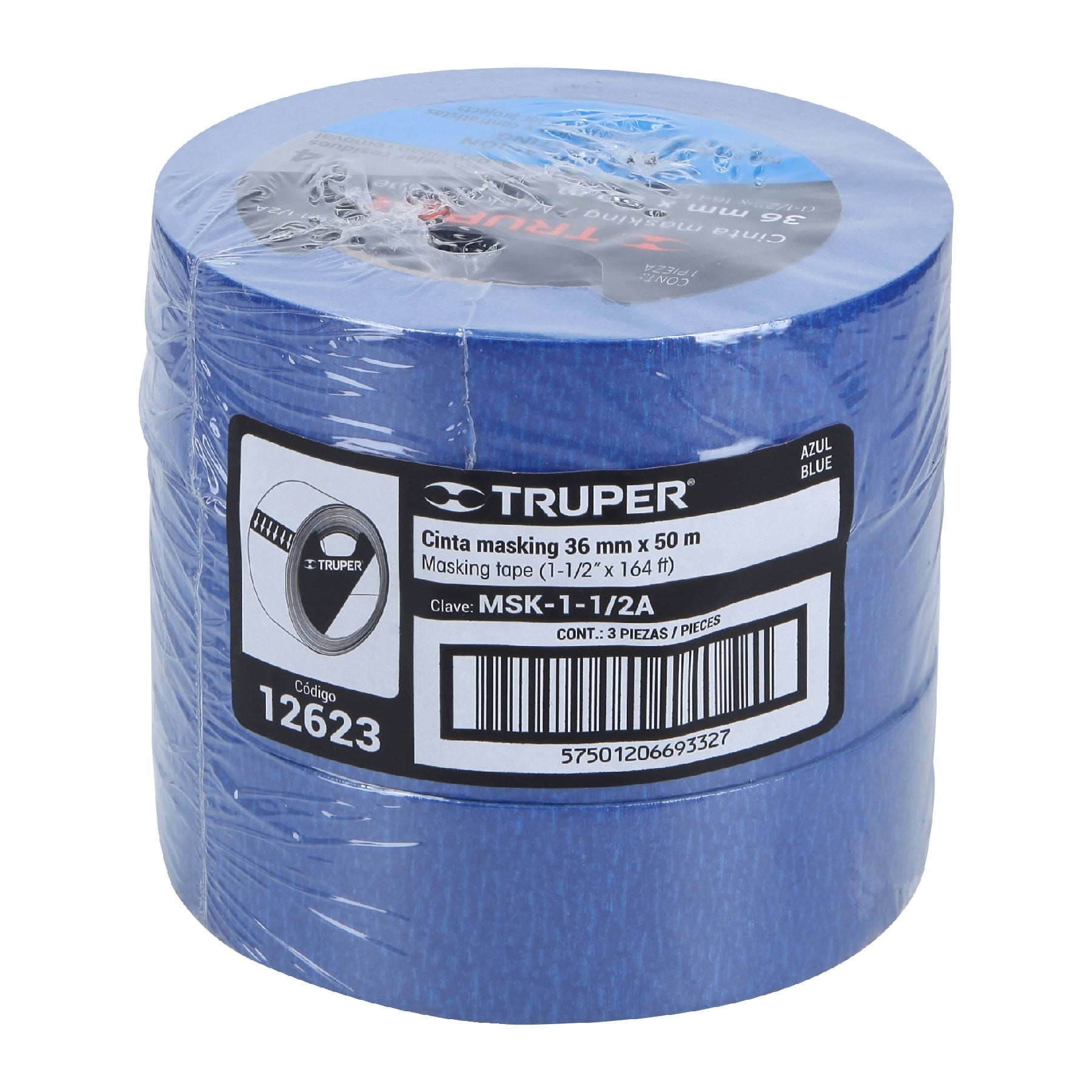 CINTA MASKING TAPE AZUL DE 1-1/2" X 50 M PARA PINTOR, TRUPER 12623