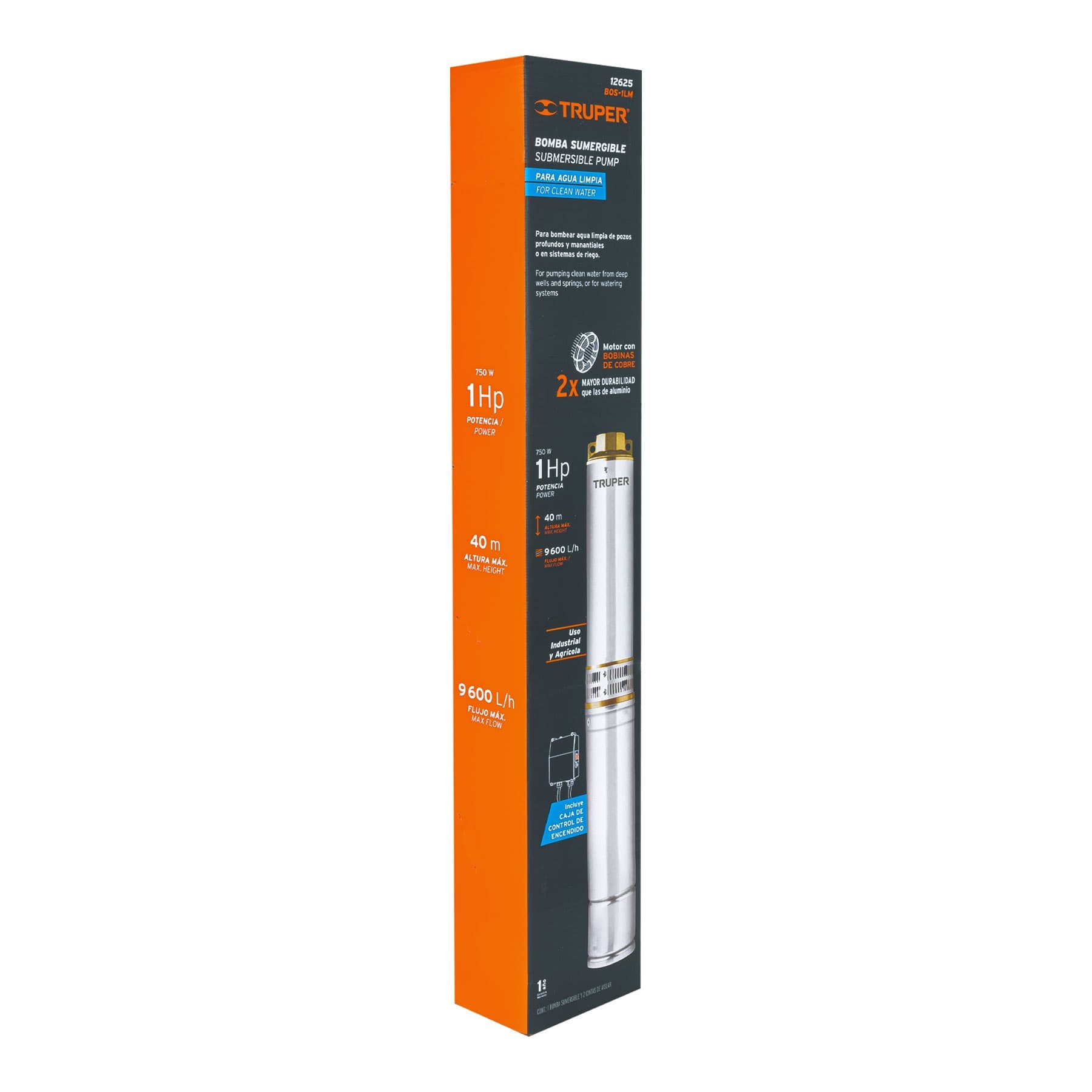 BOMBA SUMERGIBLE PARA POZO PROFUNDO, 1 HP, AGUA LIMPIA TRUPER 12625