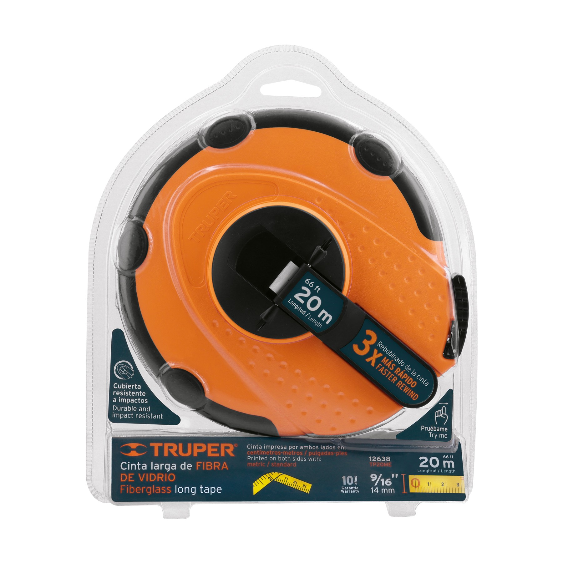 CINTA LARGA 20 M DE FIBRA DE VIDRIO, CARCASA PLÁSTICA TRUPER 12638