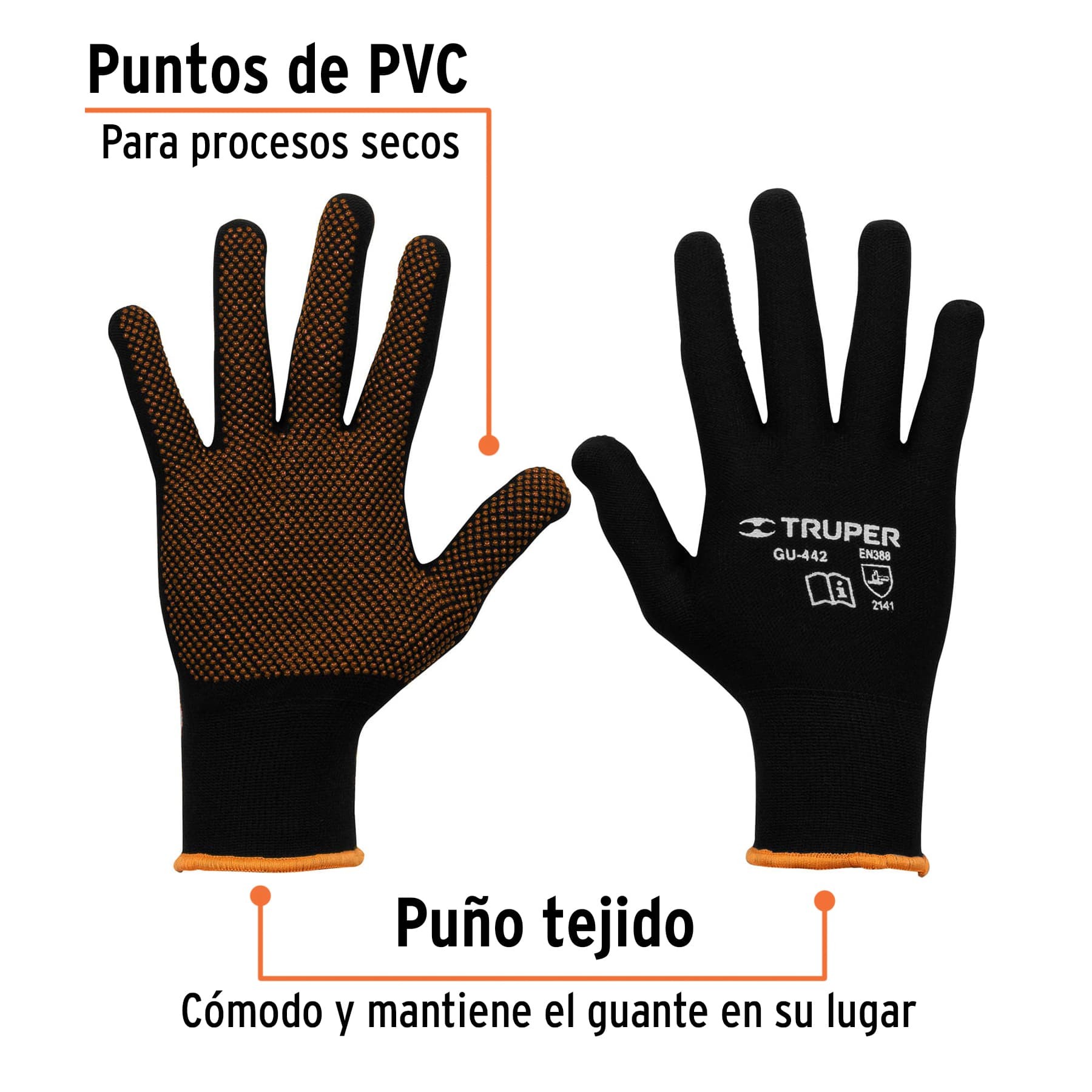 GUANTES DE POLIÉSTER CON PUNTOS DE PVC EN PALMA, M, TRUPER 12651