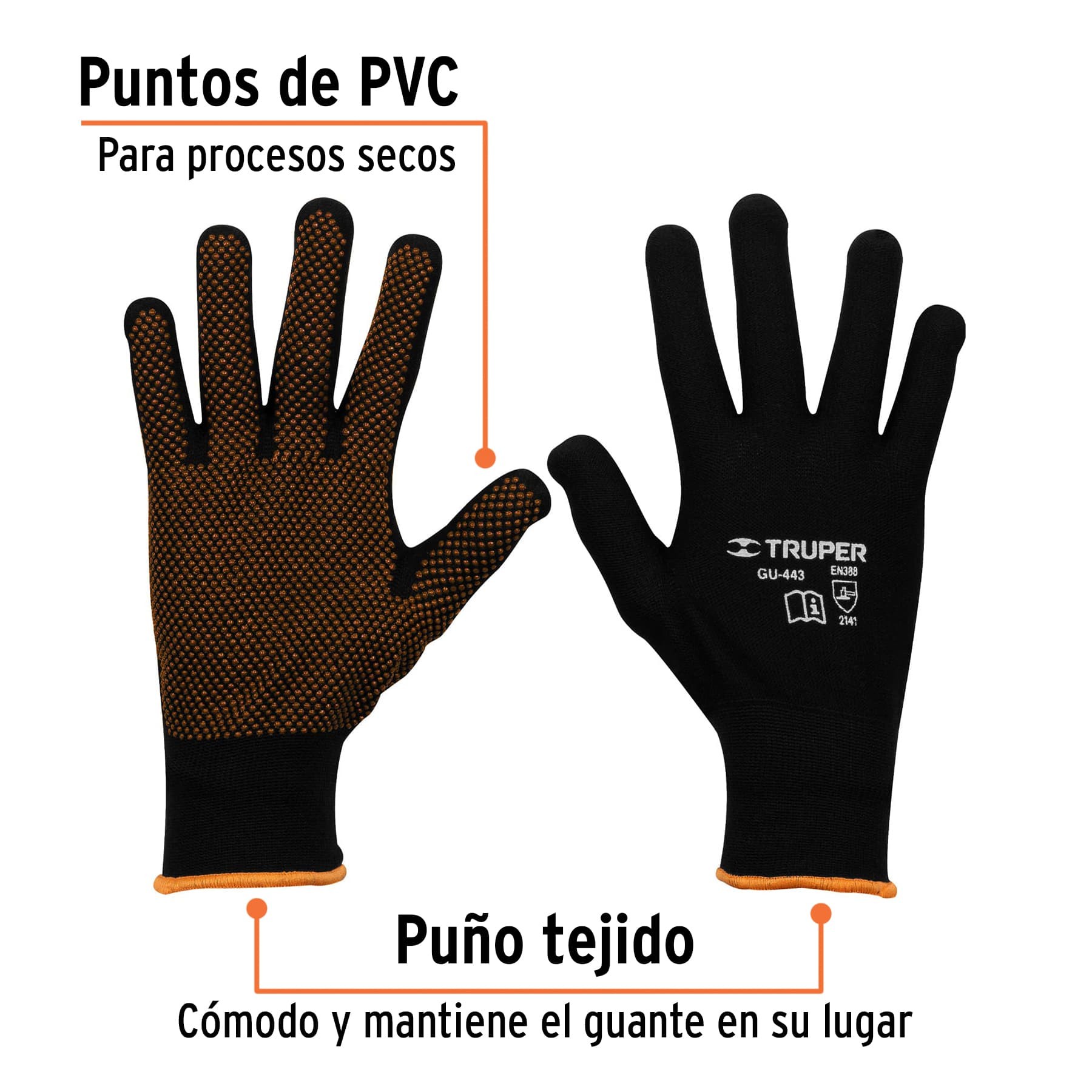 GUANTES DE POLIÉSTER CON PUNTOS DE PVC EN PALMA, G, TRUPER 12652