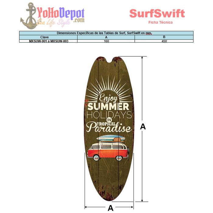 Letreros de Playa MXSUW-001-9 1Pza 16x45cm Madera Tabla de Surf, SurfSwift