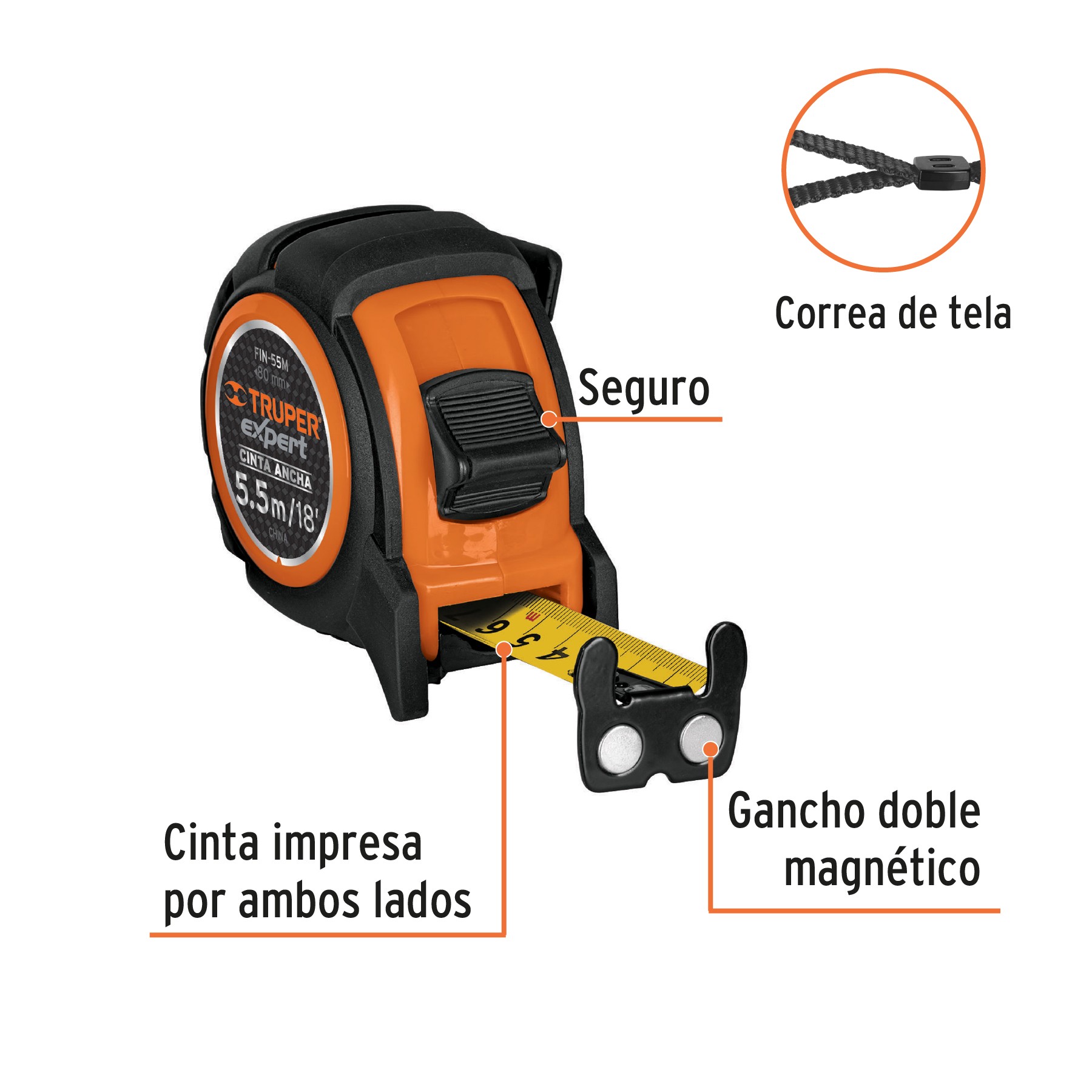 FLEXÓMETRO INDUSTRIAL CONTRA IMPACTOS 5.5 M CINTA 25 MM TRUPER EXPERT 12695