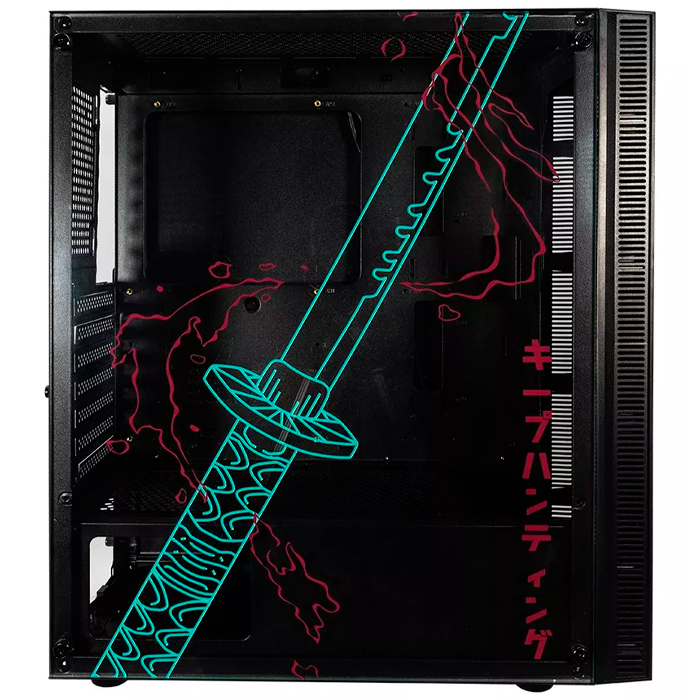 Gabinete Gamer OC-BLACK KATANA E-ATX 3 Fan ARGB Cristal Templado Demon Slayer Tanjiro 