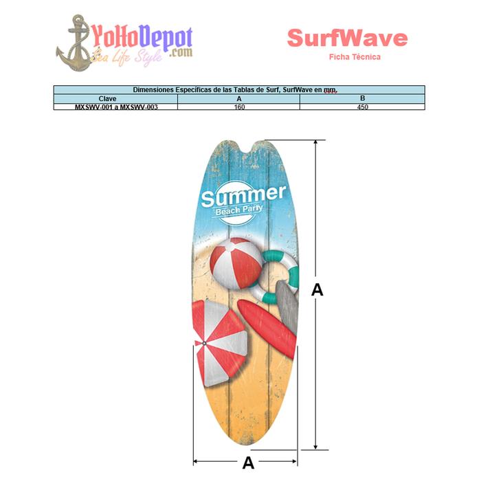 Letreros de Tablas de Surf MXSWV-002-6 2Pzas 16x45cm Madera Tabla de Surf, SurfWave