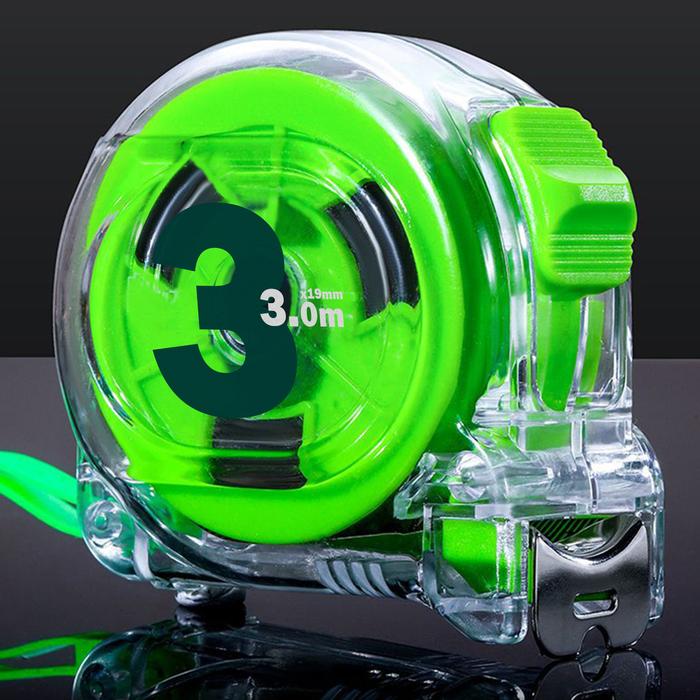 Cinta Métrica MXGGP-001-2 1 Pza 3mx19mm ABS y Acero al Carbono Transparente y Verde, GreenGlowPro