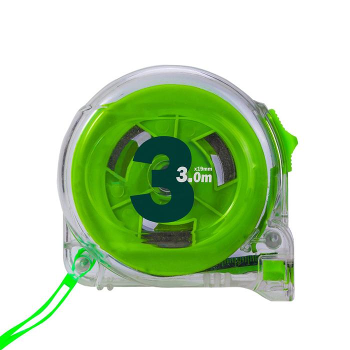 Cinta Métrica MXGGP-001-2 1 Pza 3mx19mm ABS y Acero al Carbono Transparente y Verde, GreenGlowPro