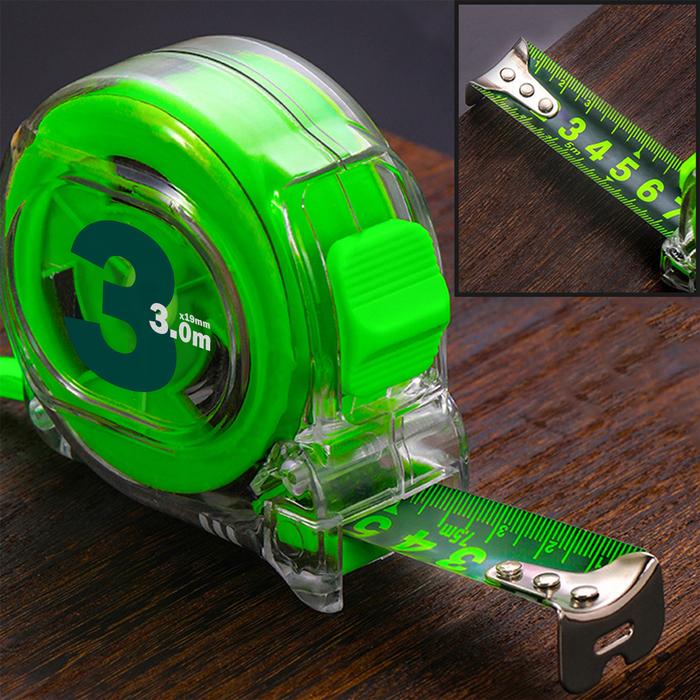 Cinta Métrica MXGGP-001-2 1 Pza 3mx19mm ABS y Acero al Carbono Transparente y Verde, GreenGlowPro