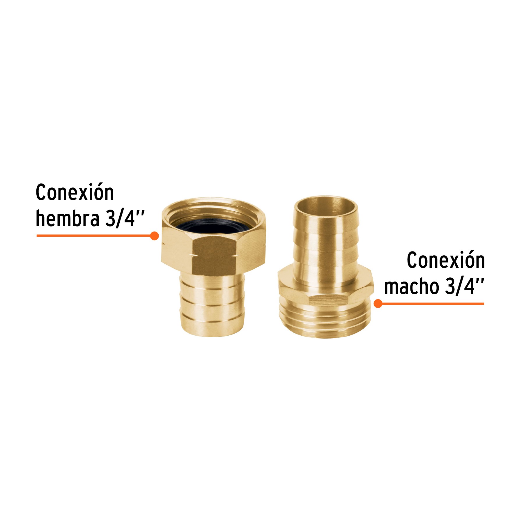 CONECTORES 3/4" MACHO Y HEMBRA DE LATÓN SÓLIDO PARA MANGUERA TRUPER 12708