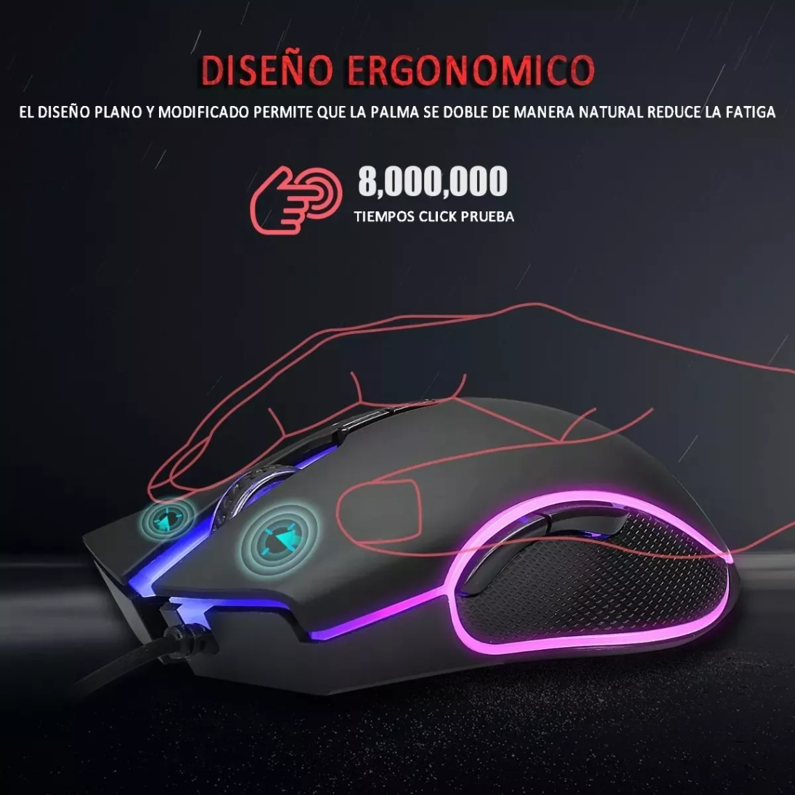 Mouse De Juego Rgb Mouse Gamer Alambrico Usb Dpi 3200 Negro