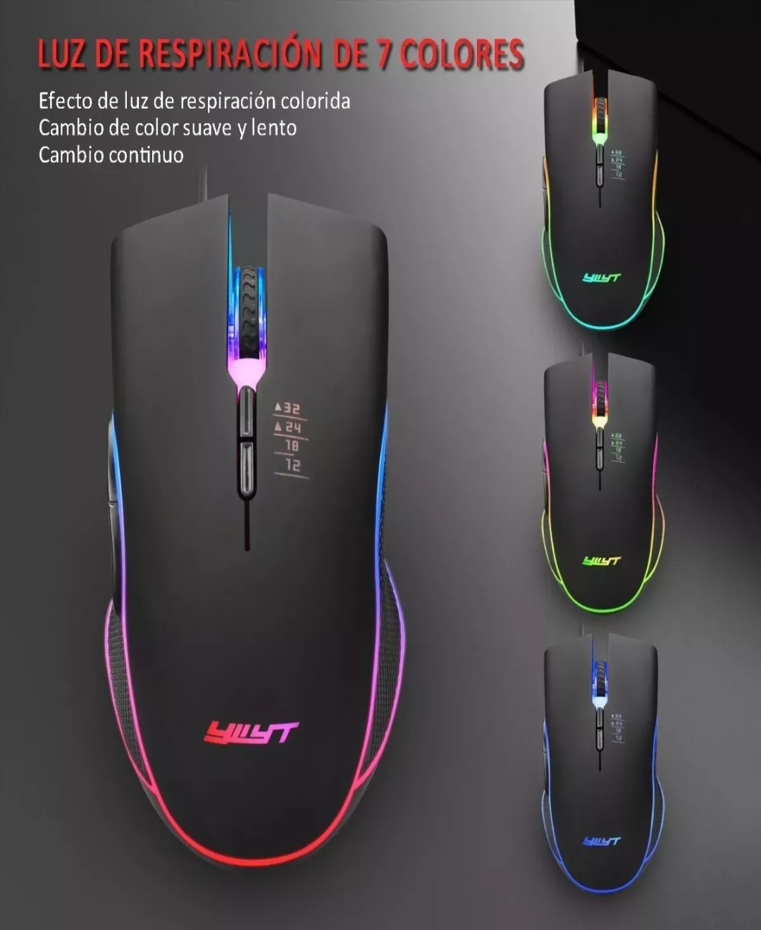 Mouse De Juego Rgb Mouse Gamer Alambrico Usb Dpi 3200 Negro