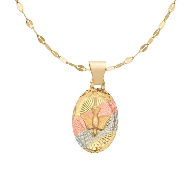 Hermosa Medalla Espíritu Santo con Cadena Oro 10 Kilates Ideal Para Bautizo o Primera Comunión. Oro Fino Joyería.